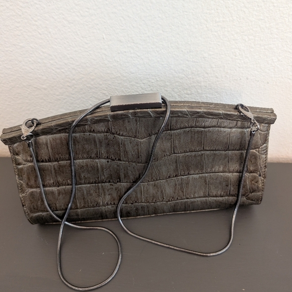 Classiques Entire Croc Embossed Leather Bag Metal Strap Green - Picture 2 of 7